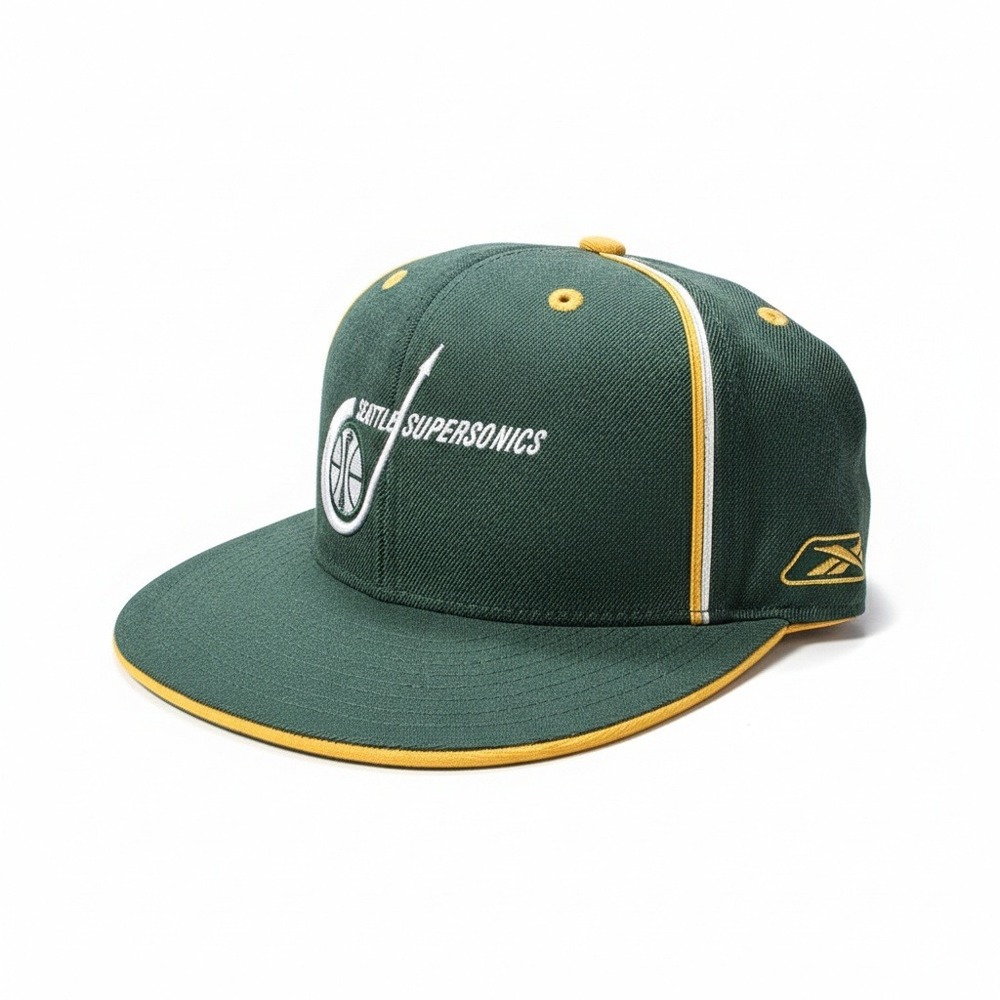 VTG Seattle Supersonics Reebok Hat 7 1/2 NBA Green‎ Yellow Snapback Cap Sonics